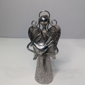 Vintage Silver Toned Metal Angel Holding Dove Holliday Bell Decoration